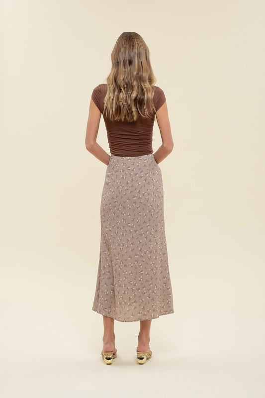 Mocha Floral Midi Skirt