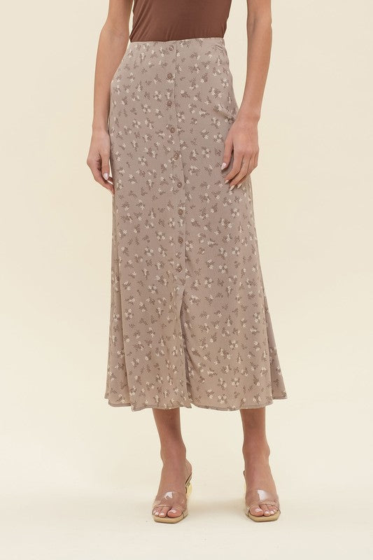 Mocha Floral Midi Skirt