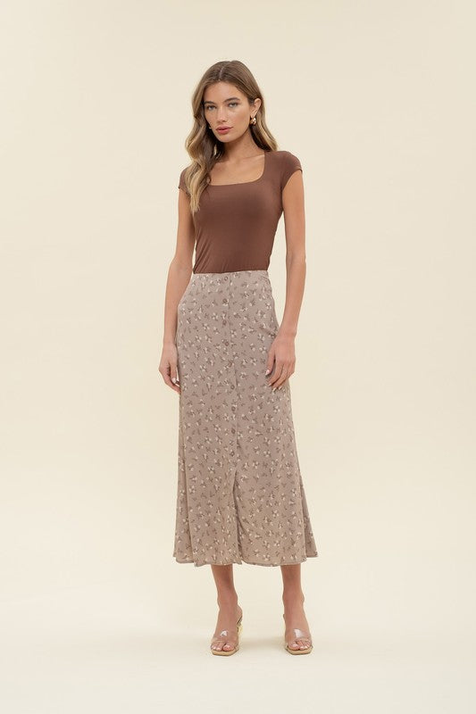 Mocha Floral Midi Skirt