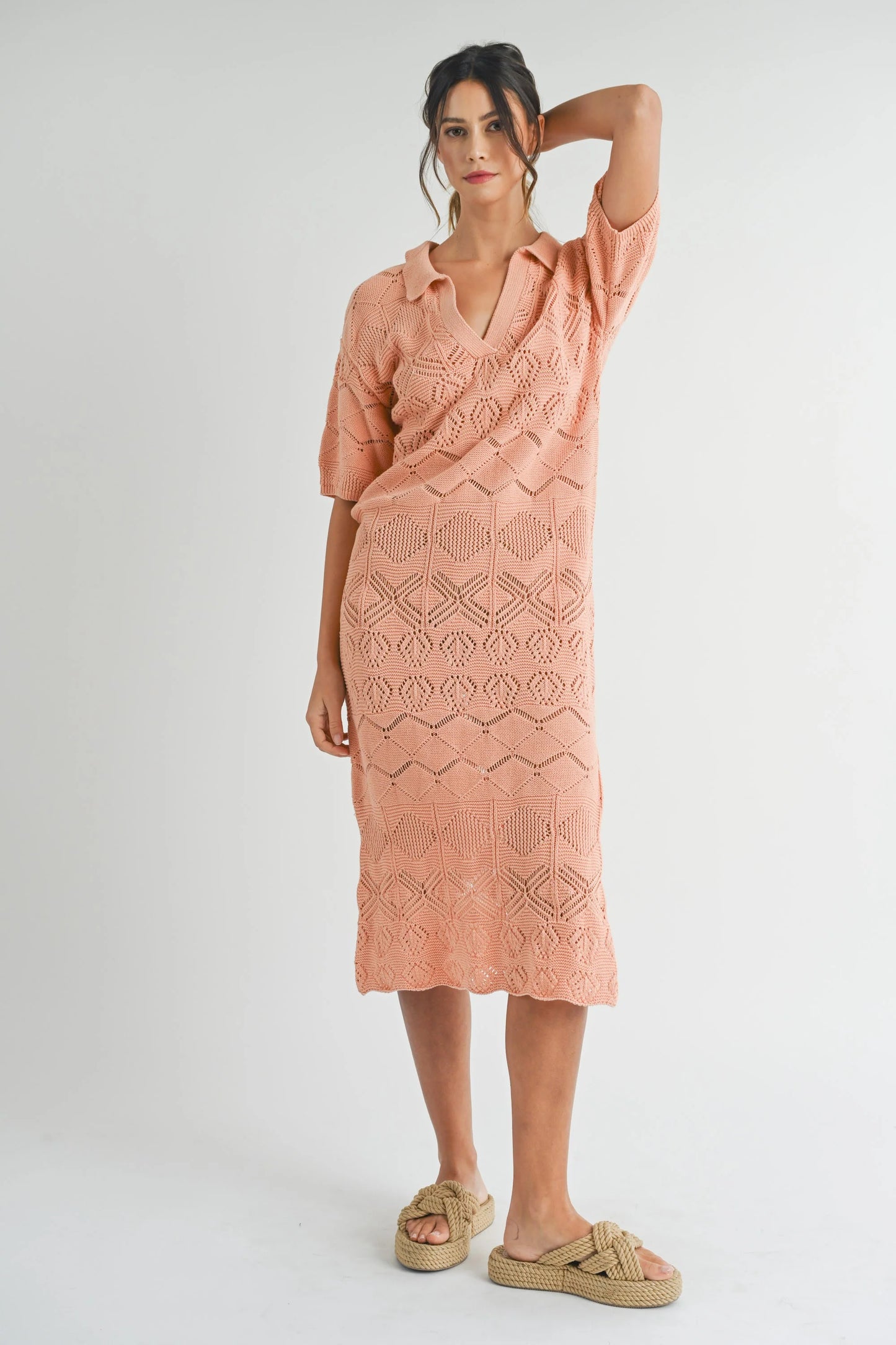 Peach Crochet Midi Dress