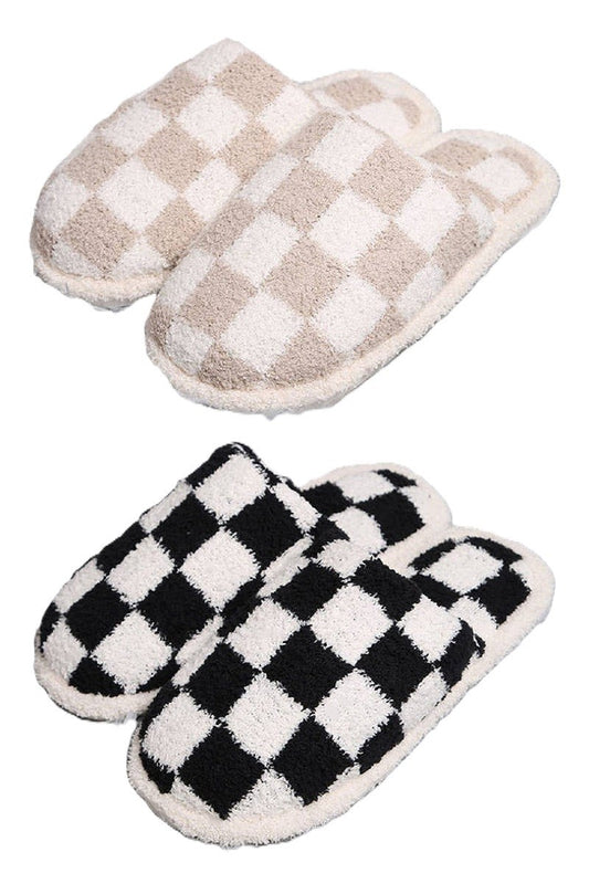 Plush Checkered Slippers