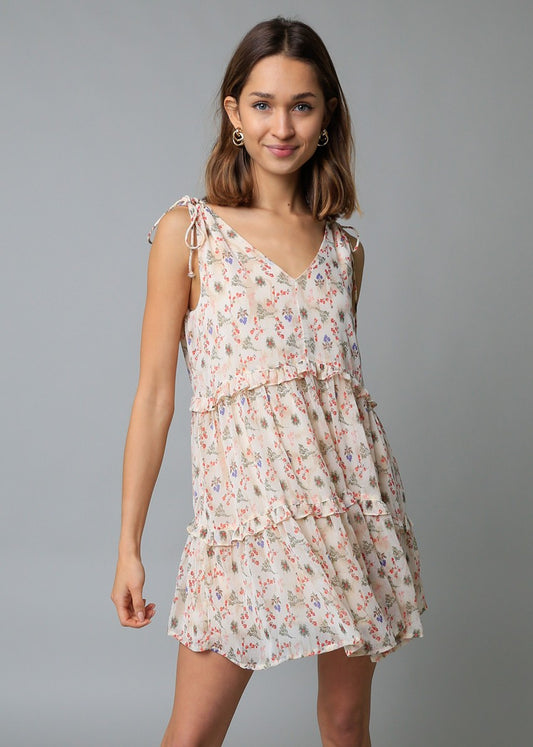 Creamy Floral Mini Dress