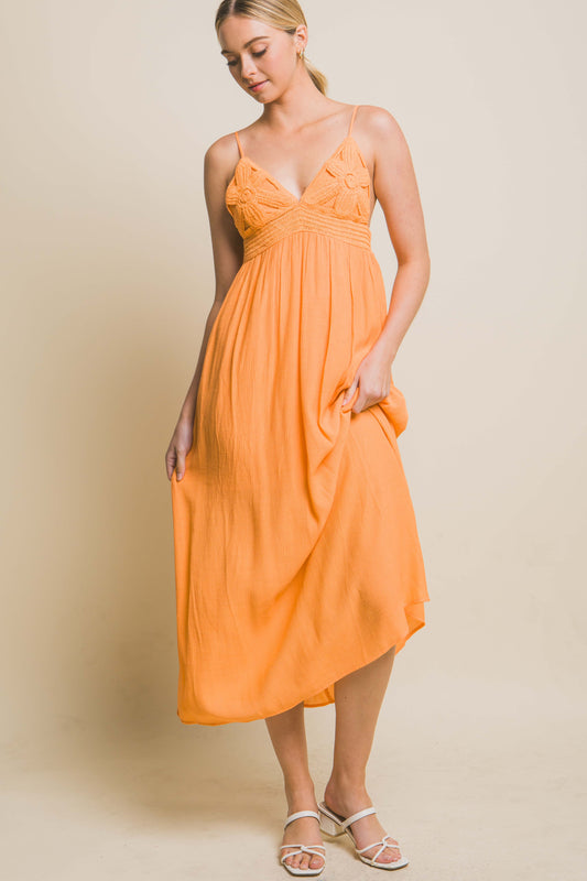 Tangerine Floral Midi Dress