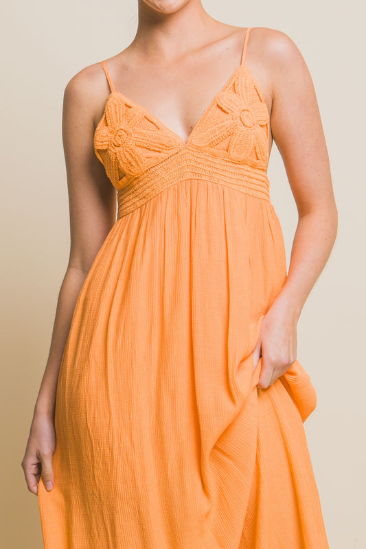 Tangerine Floral Midi Dress